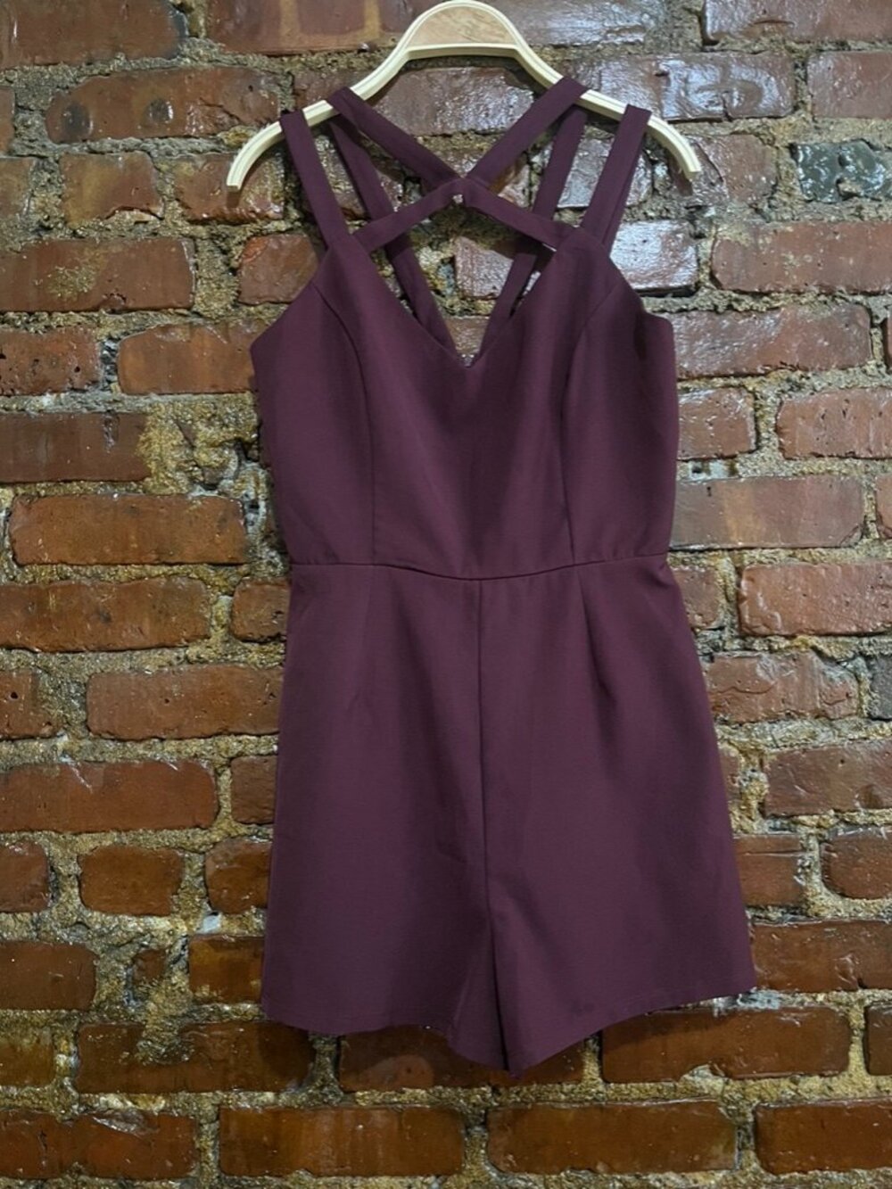 Charlotte Russe burgundy criss cross strappy romper